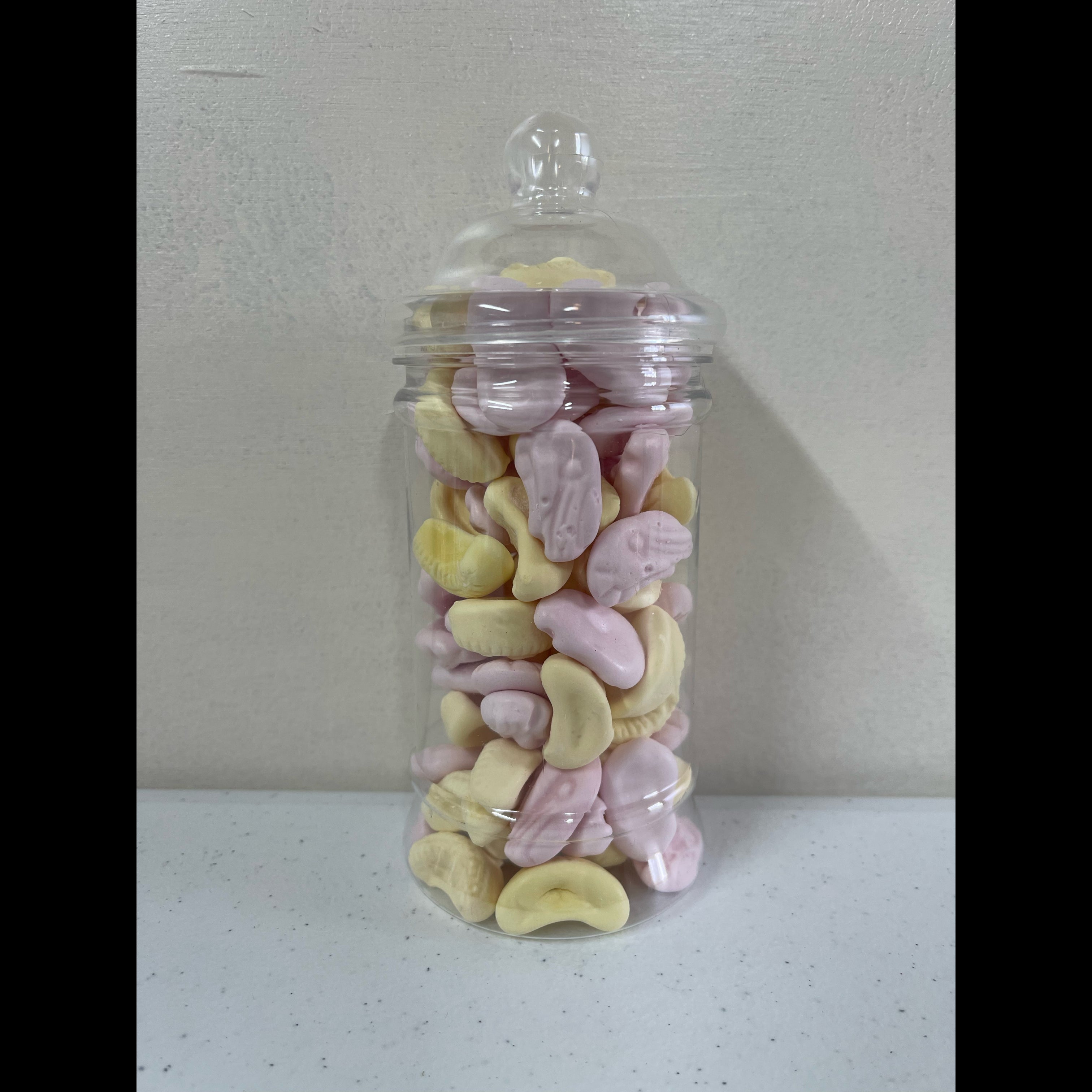 Mini shrimp and banana mix in a Victorian jar