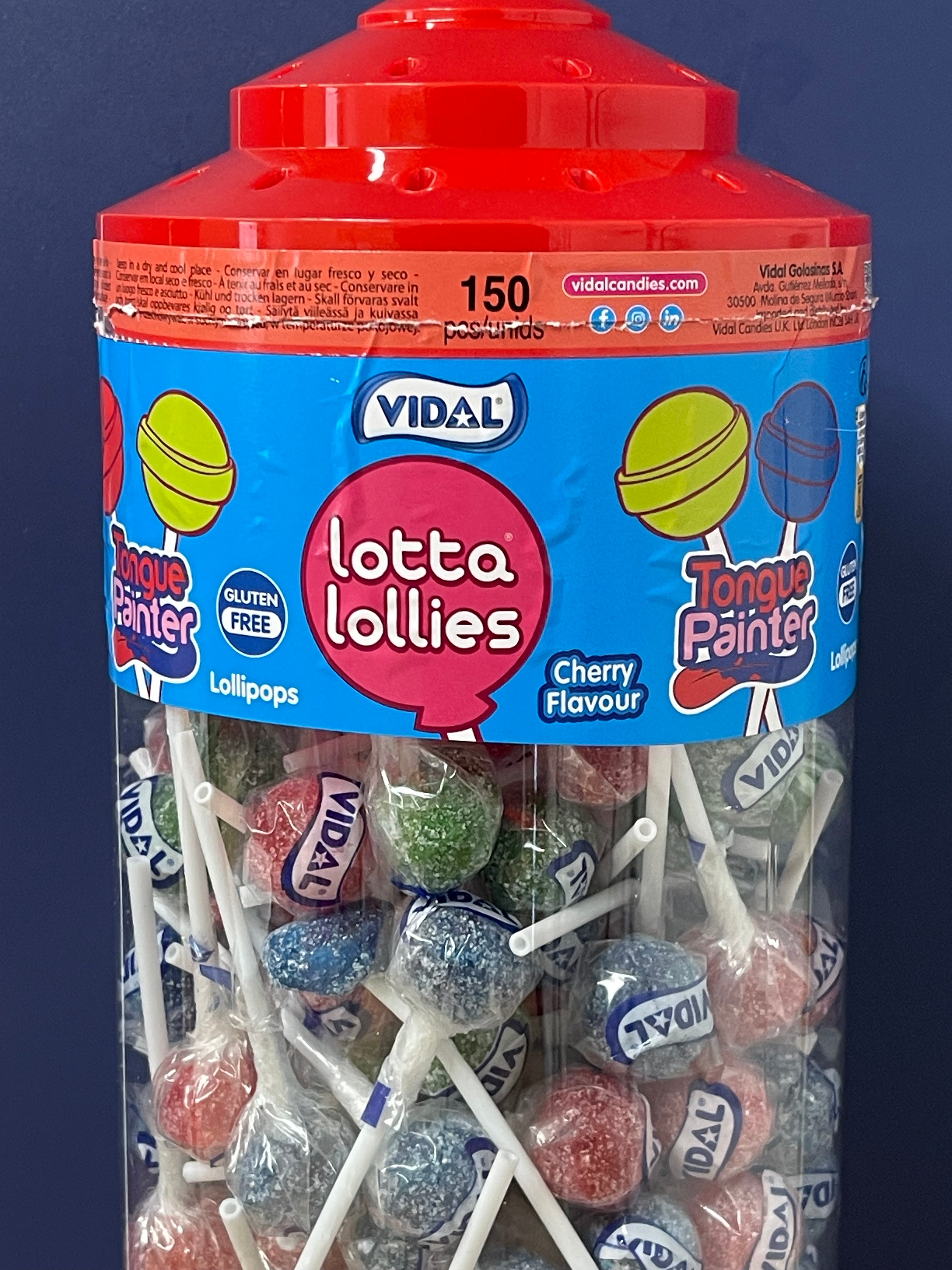 Vidal paint licker lollies 3 flavours blue/red/cherry flavour