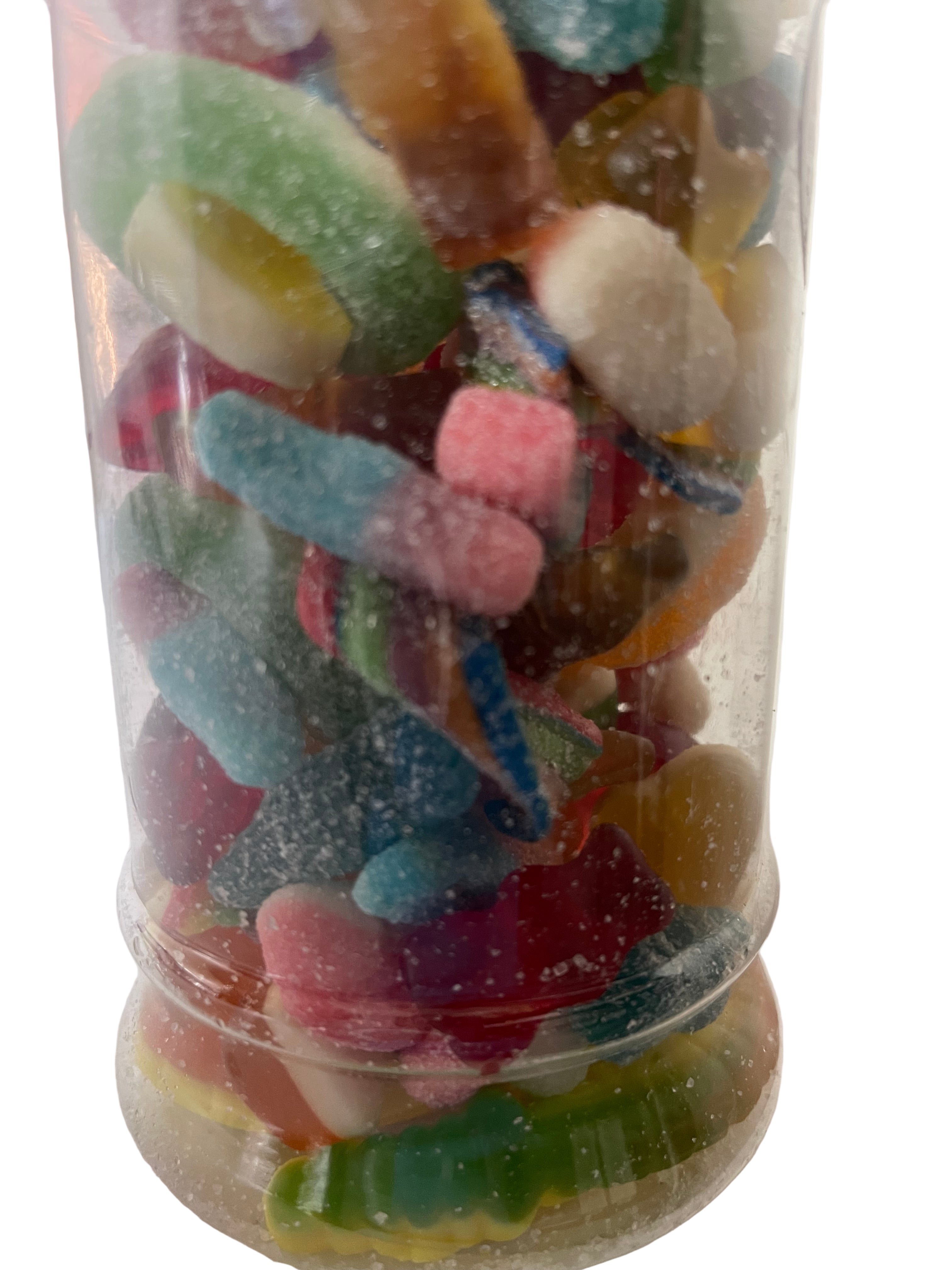 Fizzy and gummy mix sweets in a Victorian jar