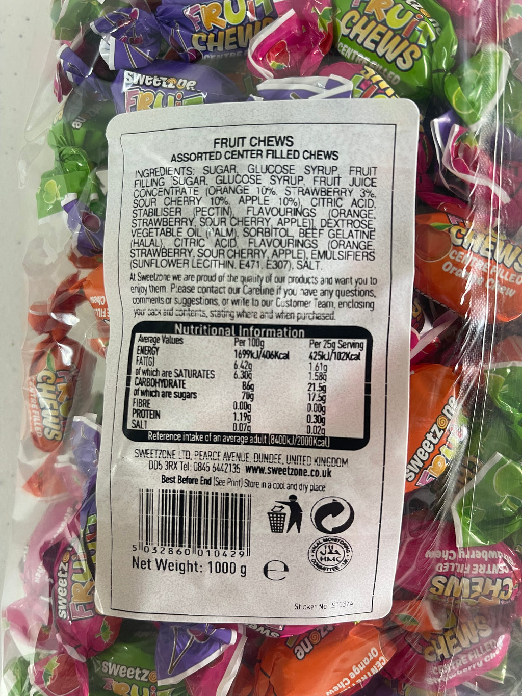 Big bag of 1kg fruity chews Sweetzone
