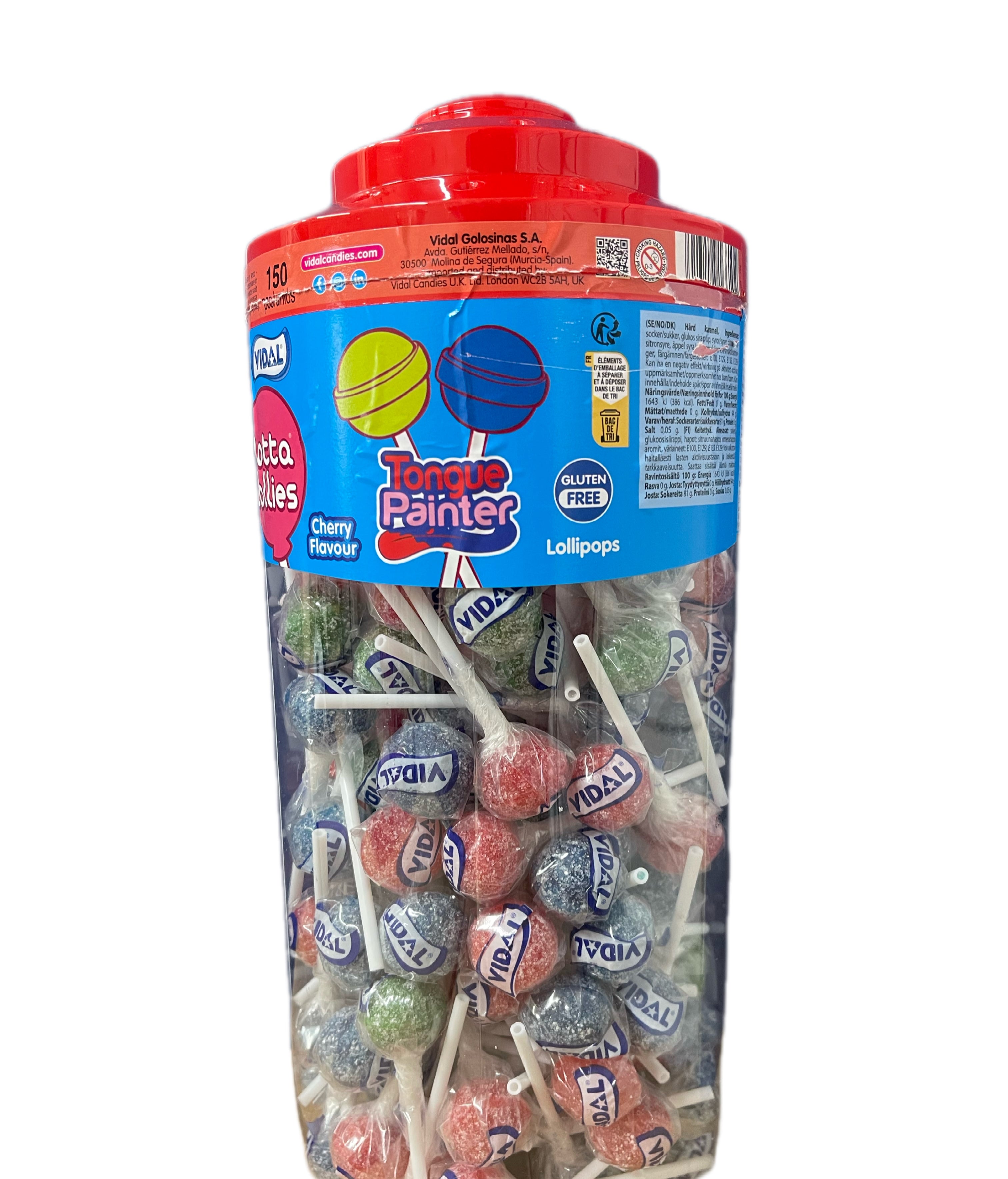 Vidal paint licker lollies 3 flavours blue/red/cherry flavour
