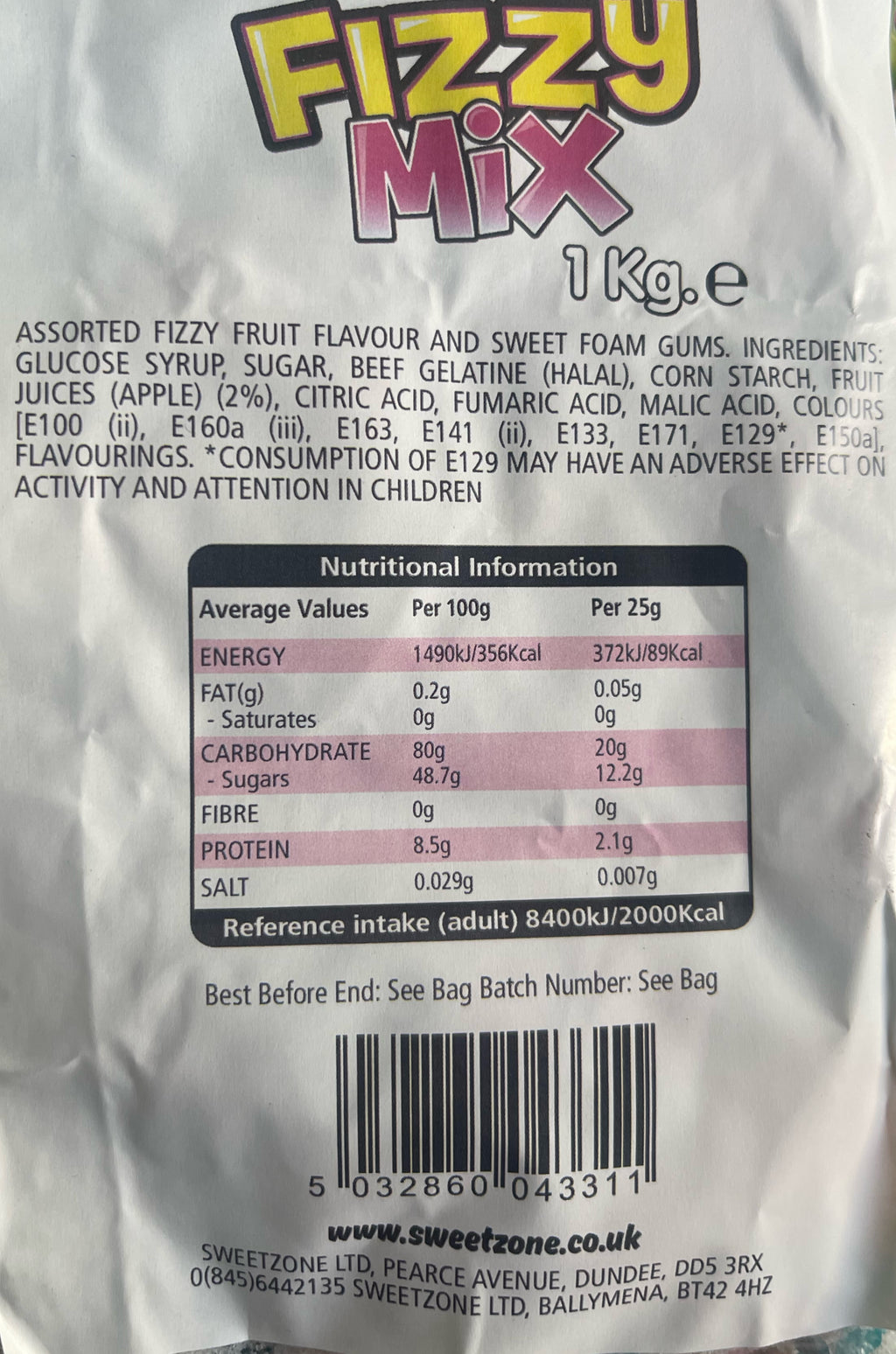 Big 1kg bag of fizzy Sweetzone sweets